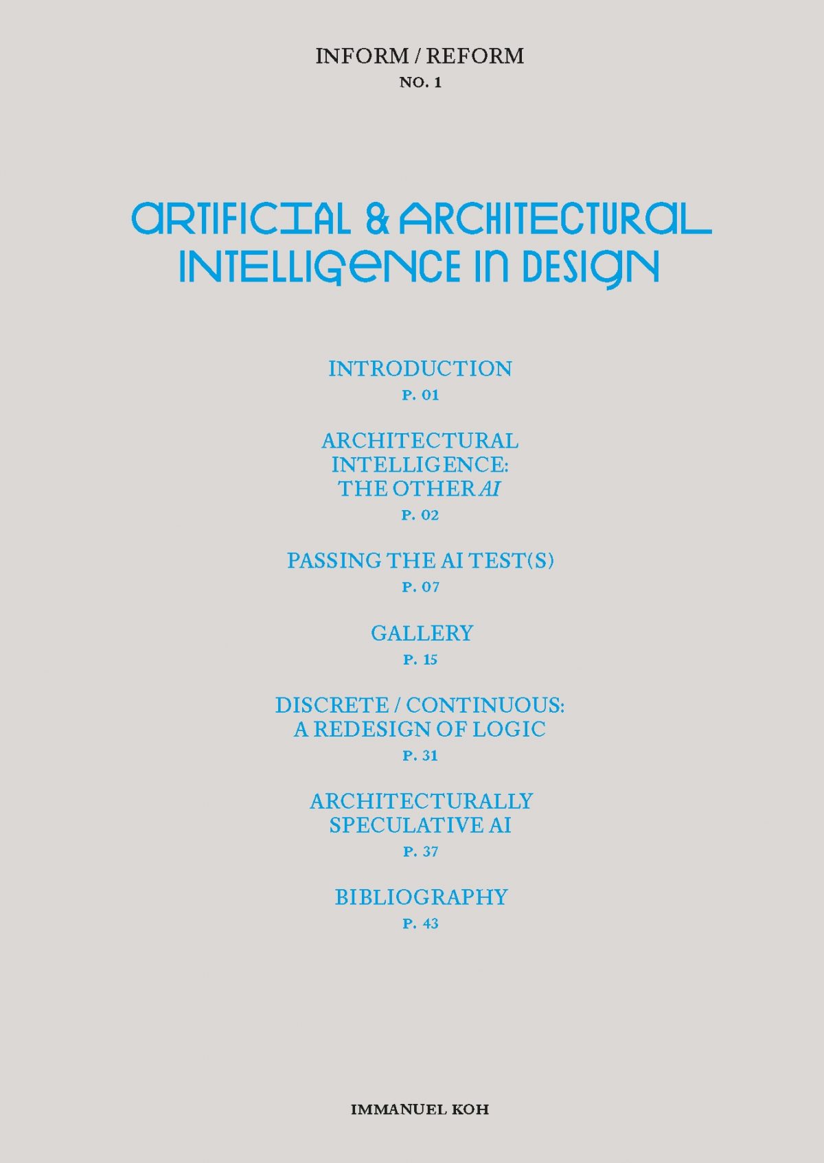 InformReform Series Issue No 1 Artificial amp Architectural Intelligence in Design