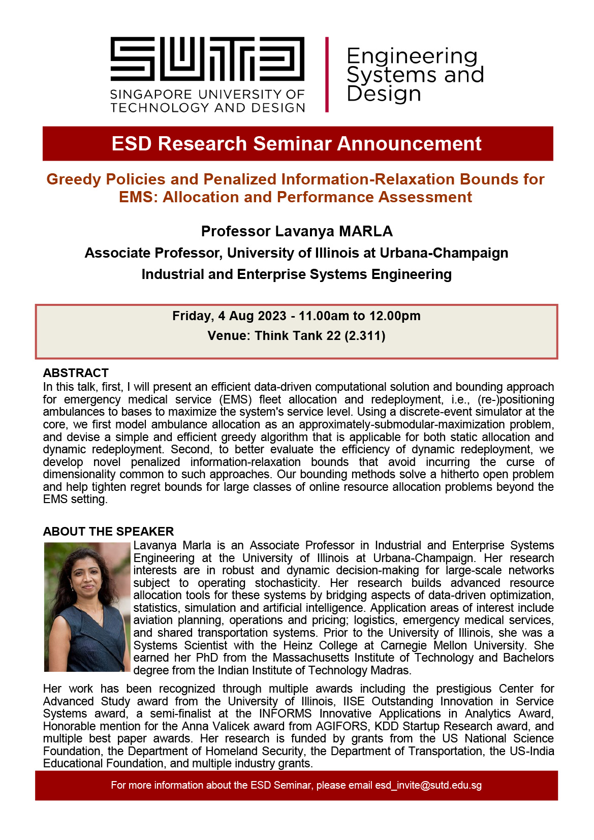 Lavanya Marla University of Illinois at Urbana-Champaign - Greedy Policies and Penalized Information-Relaxation Bounds for EMS Allocation and Performance Assessment