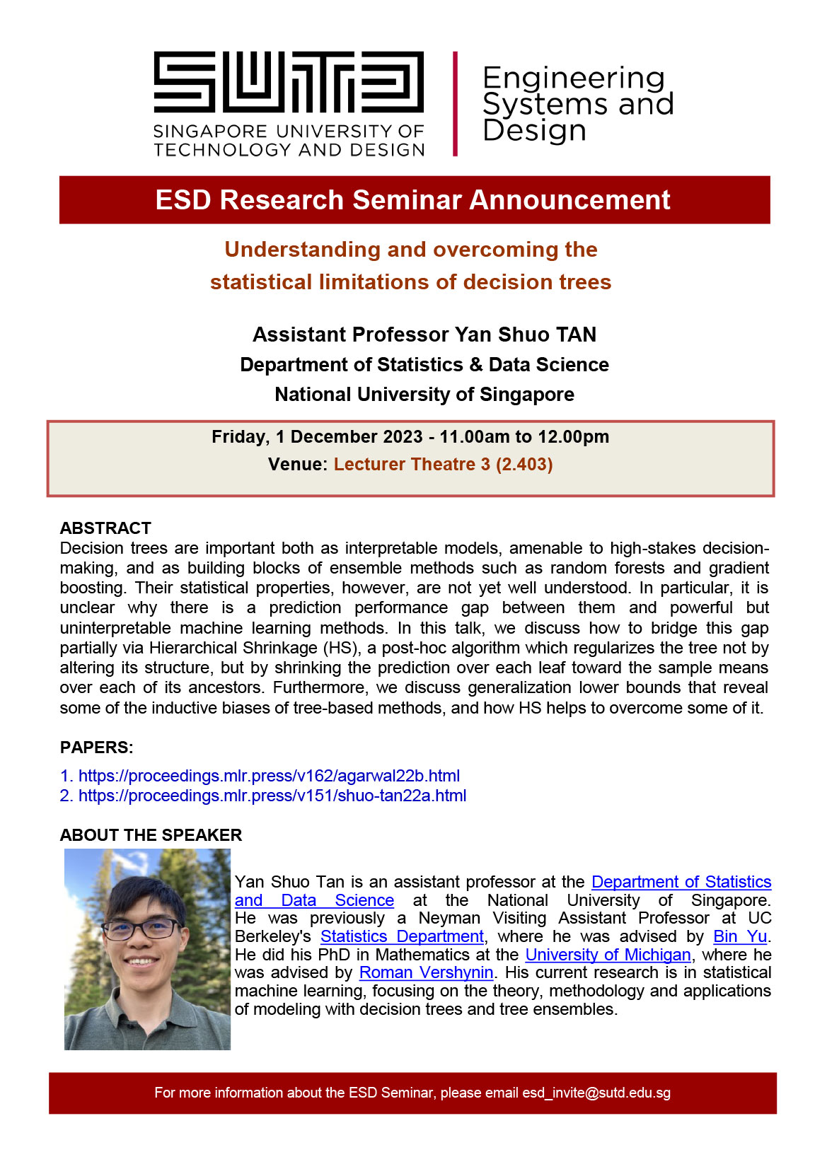 Yan Shuo Tan National University of Singapore - Understanding and Overcoming the Statistical Limitations of Decision Trees