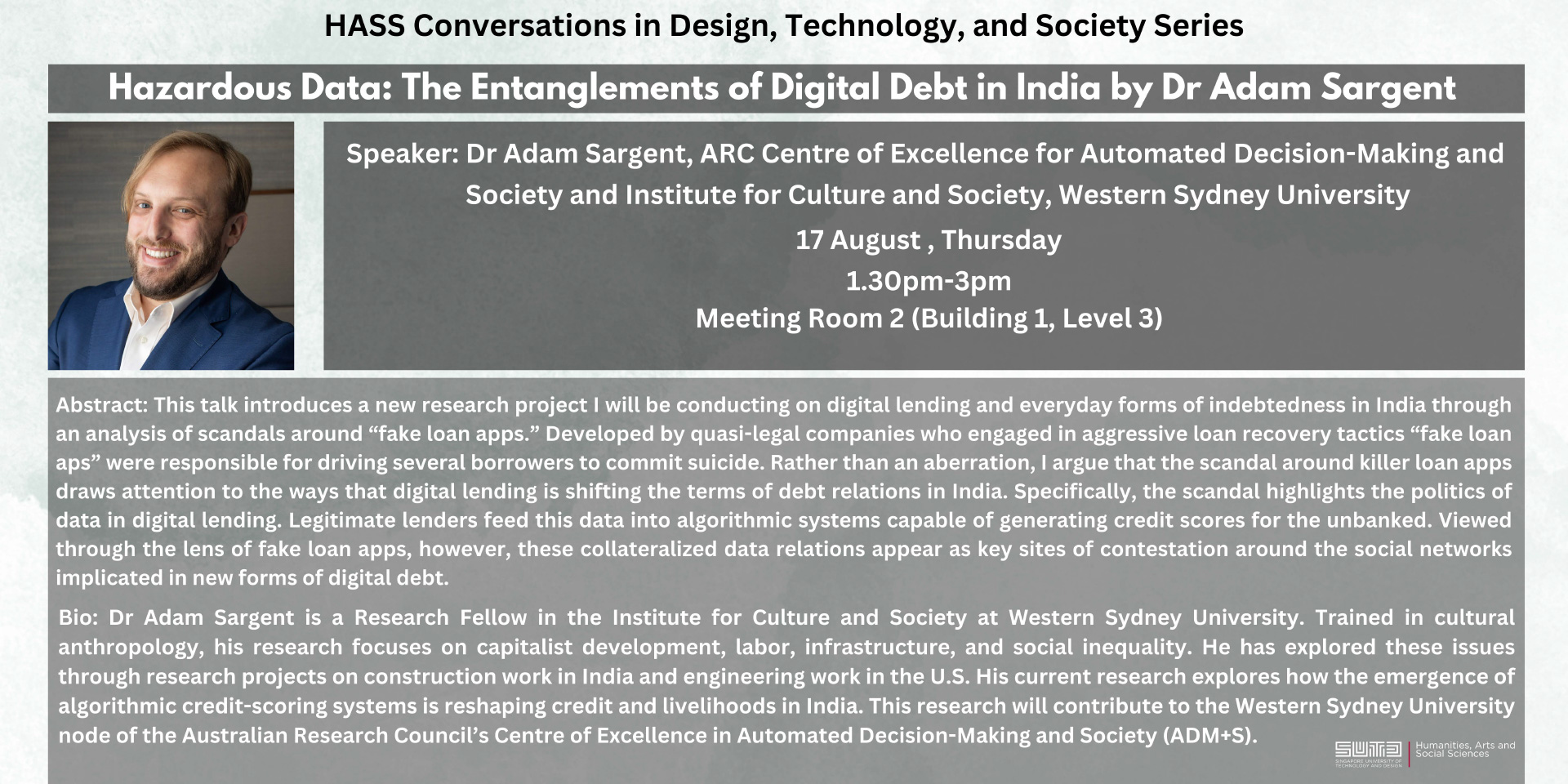 HASS Conversations in Design Technology and Society Series  Hazardous Data The Entanglements of Digital Debt in India