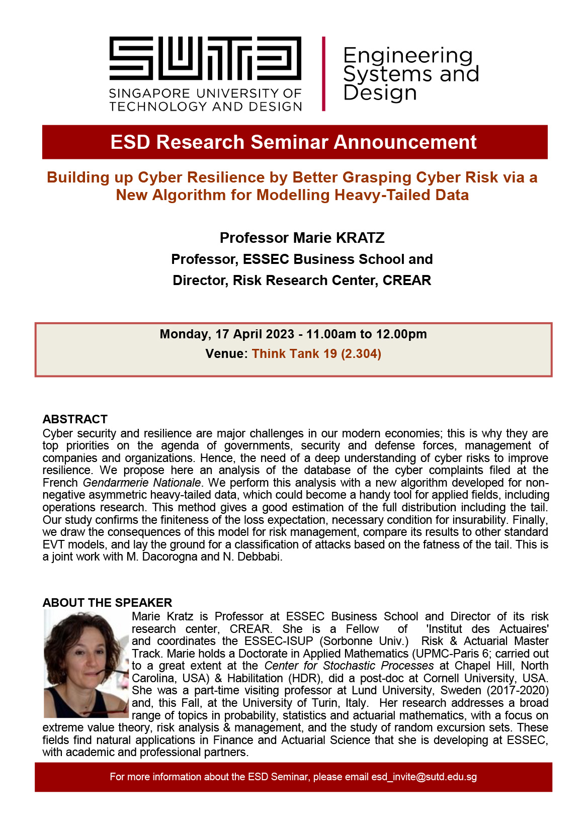 Marie Kratz ESSEC Business School - Building up Cyber Resilience by Better Grasping Cyber Risk via a New Algorithm for Modelling Heavy-Tailed Data